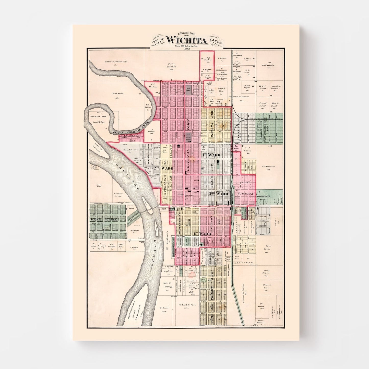 Vintage Map of Wichita, Kansas, 1882