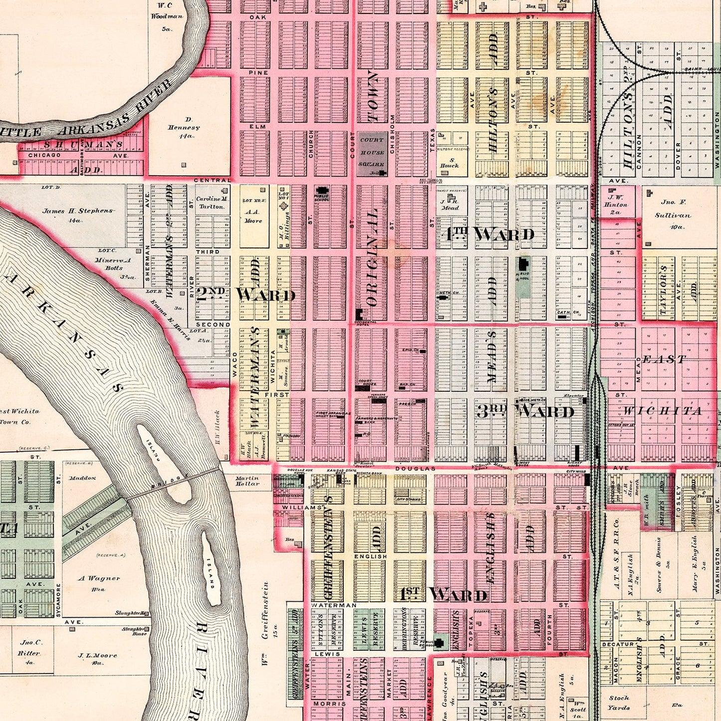 Vintage Map of Wichita, Kansas, 1882