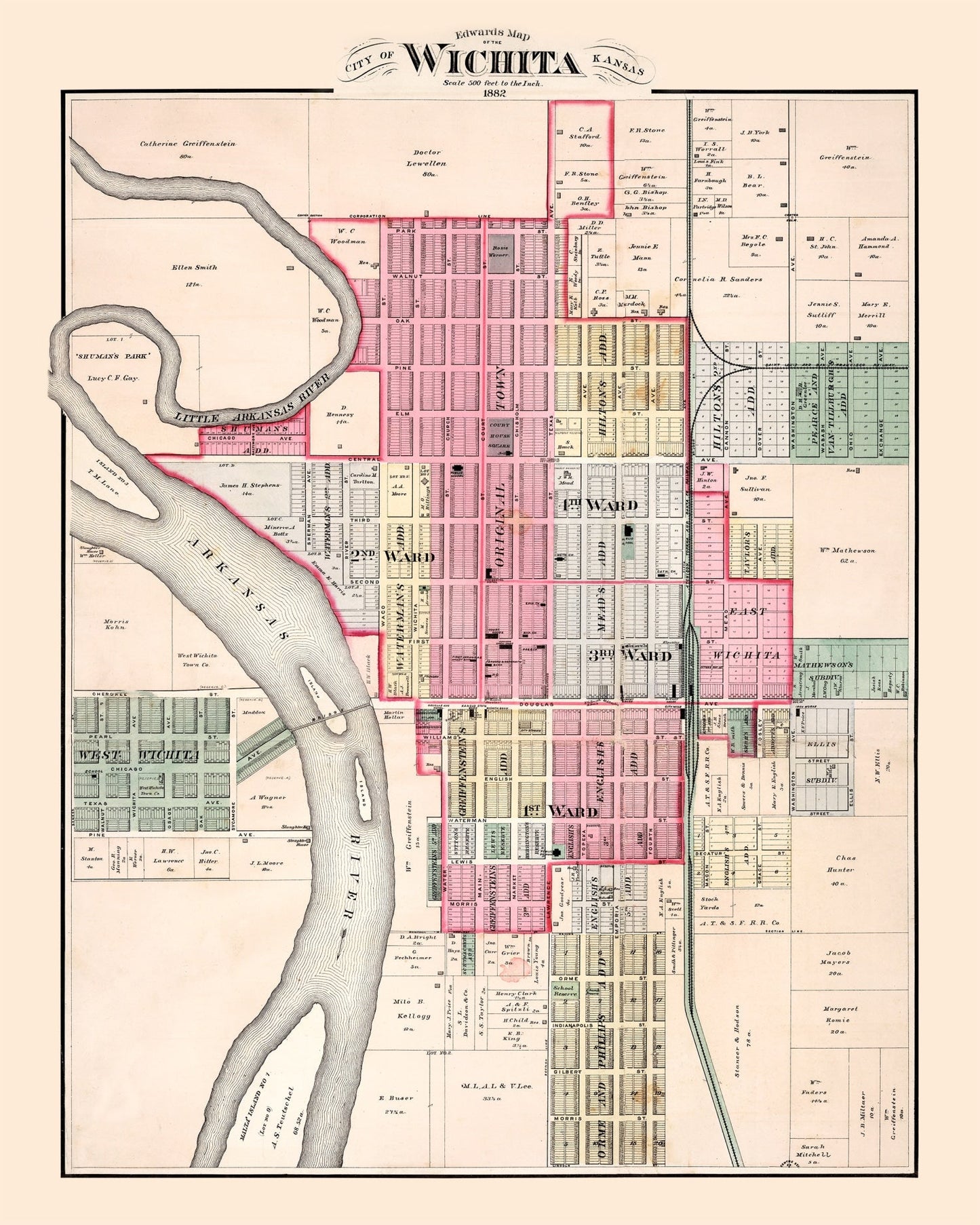 Vintage Map of Wichita, Kansas, 1882