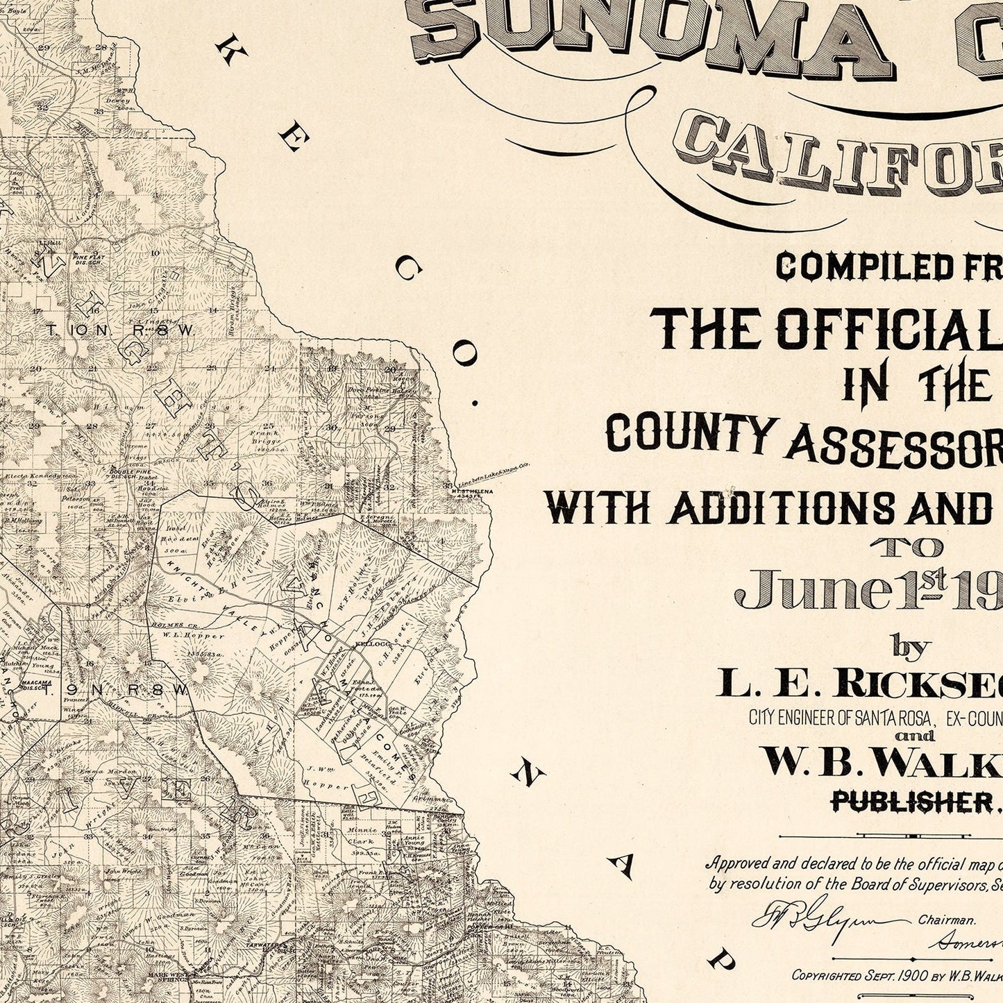 Vintage Map of Sonoma County, California, 1900