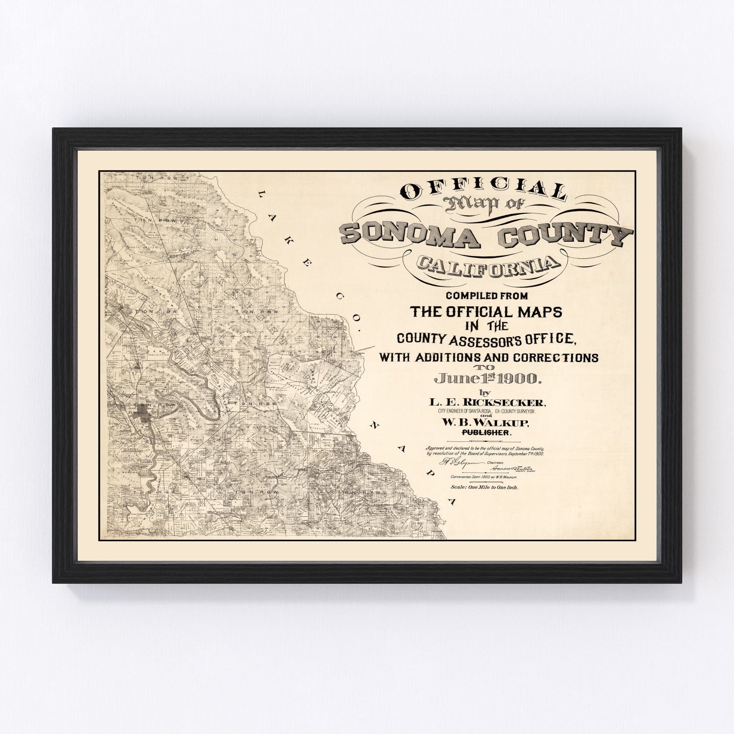 Vintage map of Sonoma County, California, 1900