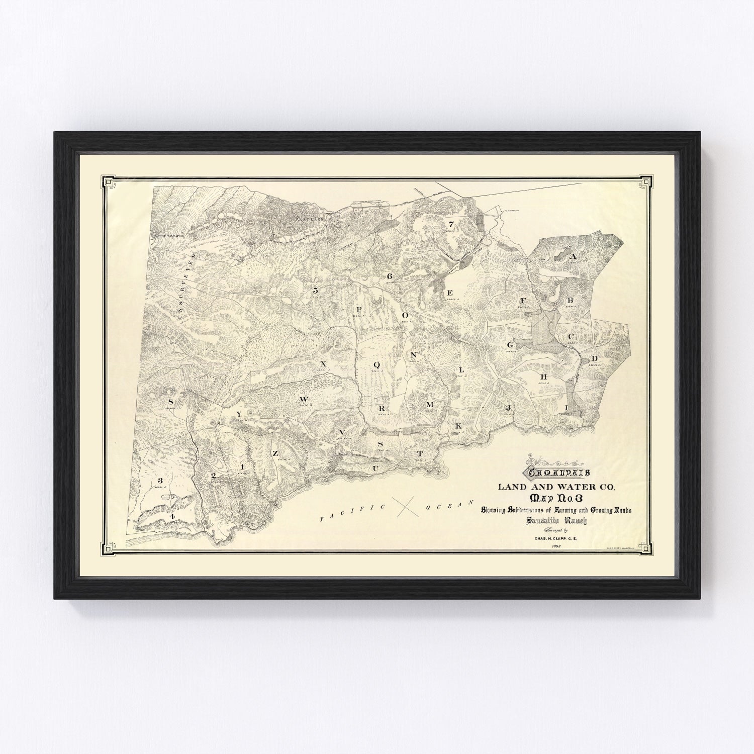 Vintage map of Mount Tamalpais, California, 1892