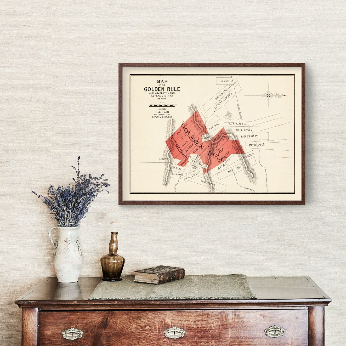 Vintage Map of the Gold Rule Mine, Nevada, 1865
