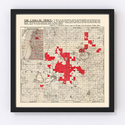 Vintage map of Cadillac, Michigan, 1900, digitally restored