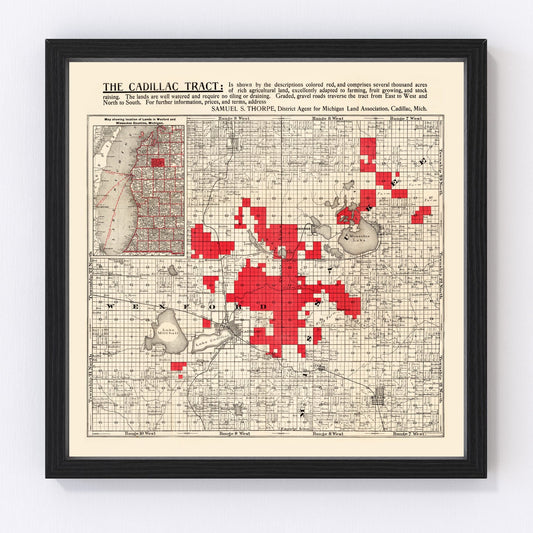 Vintage map of Cadillac, Michigan, 1900, digitally restored