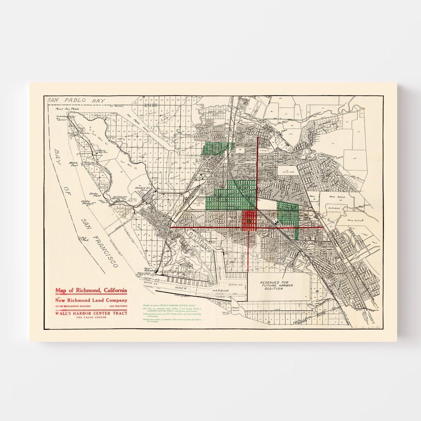 Vintage Map of Richmond, California, 1910
