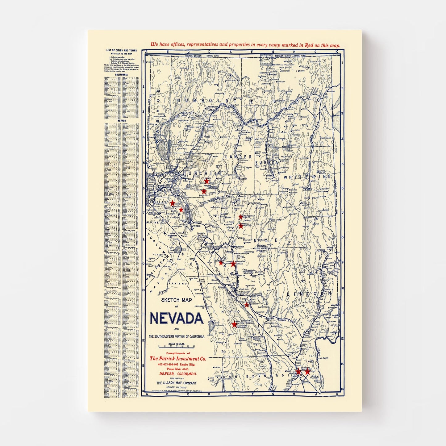 Vintage Map of Nevada, 1906