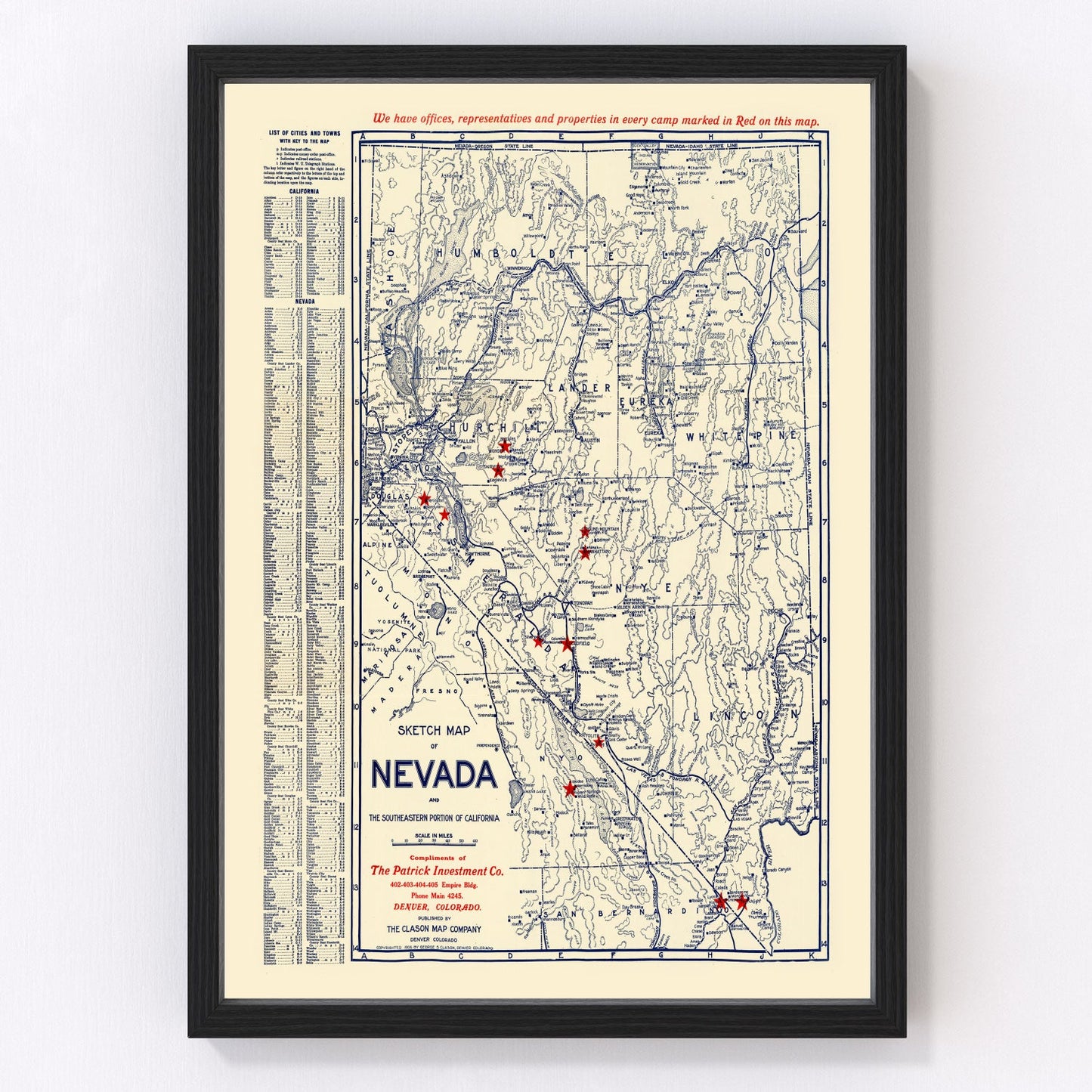 Vintage map of Nevada, 1906