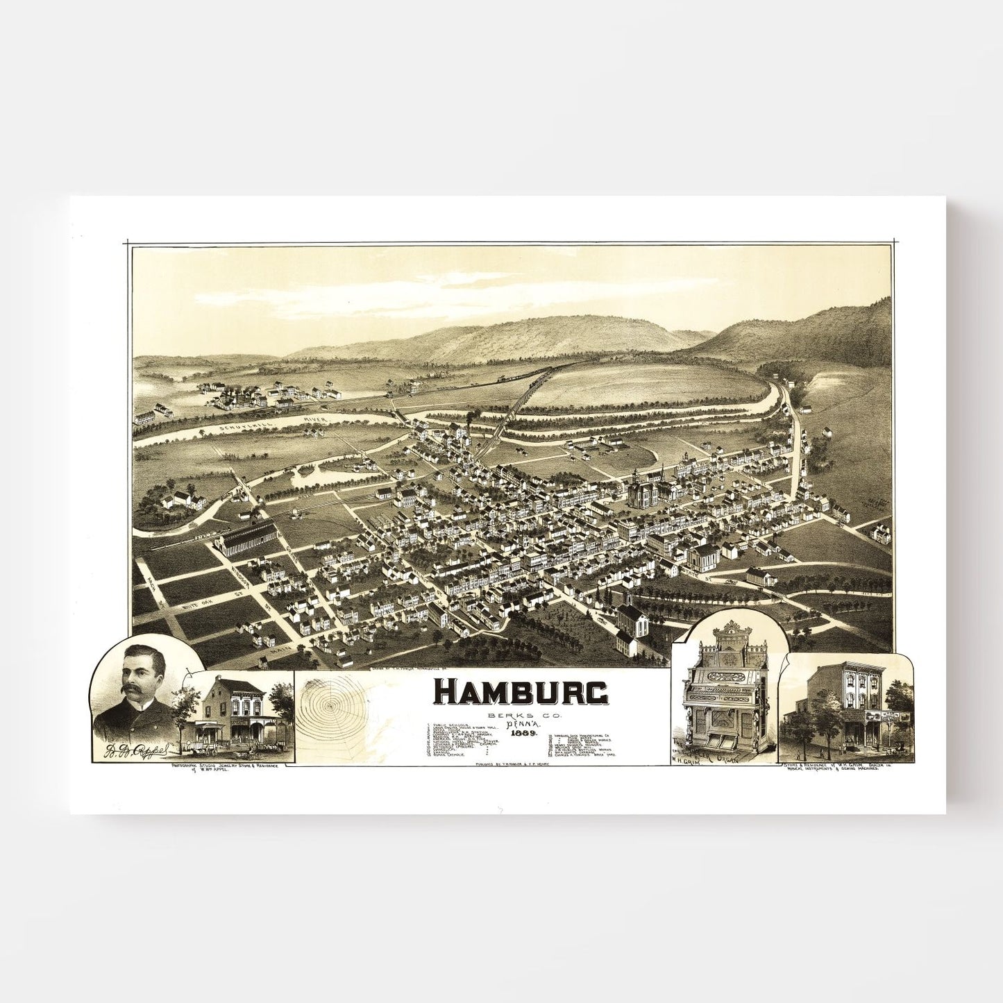 Vintage Map of Hamburg, Pennsylvania, 1889