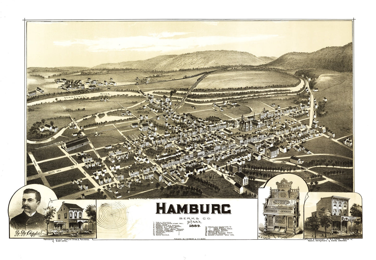 Vintage Map of Hamburg, Pennsylvania, 1889