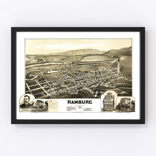 Vintage map of Hamburg, Pennsylvania, 1889