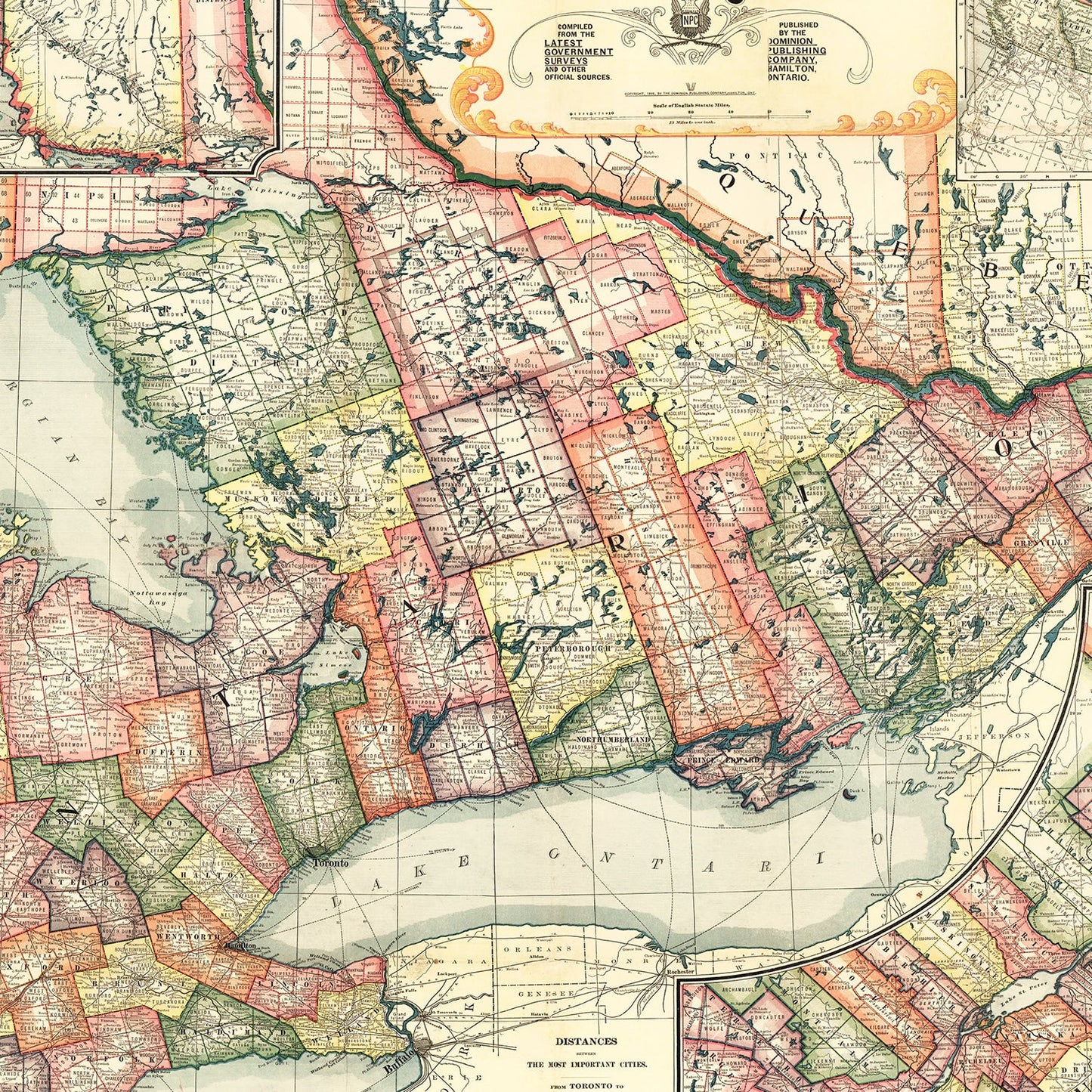 Vintage Map of Ontario, Canada, 1899