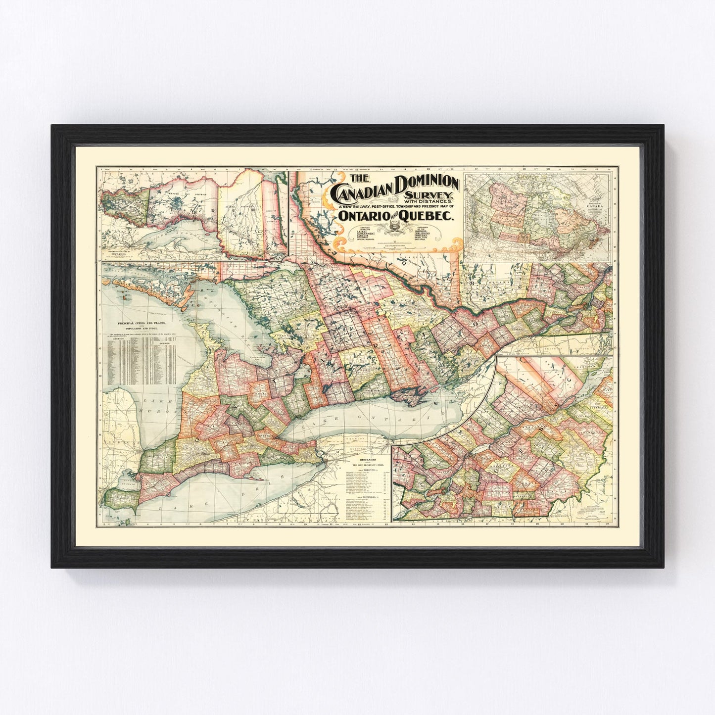 Vintage map of Ontario, Canada, 1899
