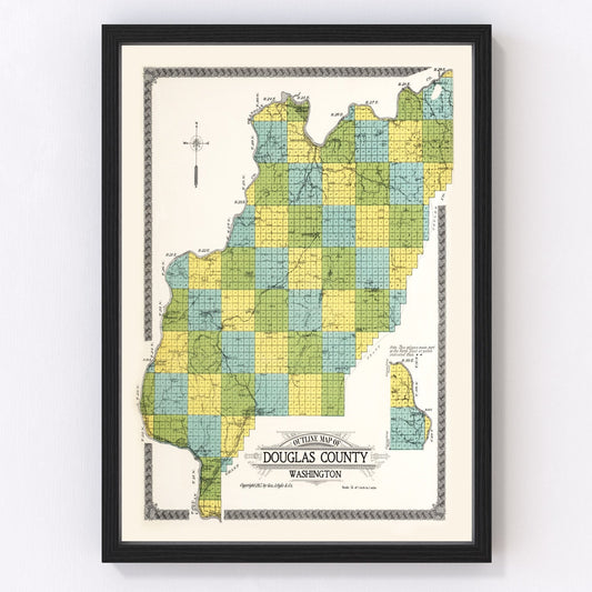 vintage map of douglas county, washington, 1915