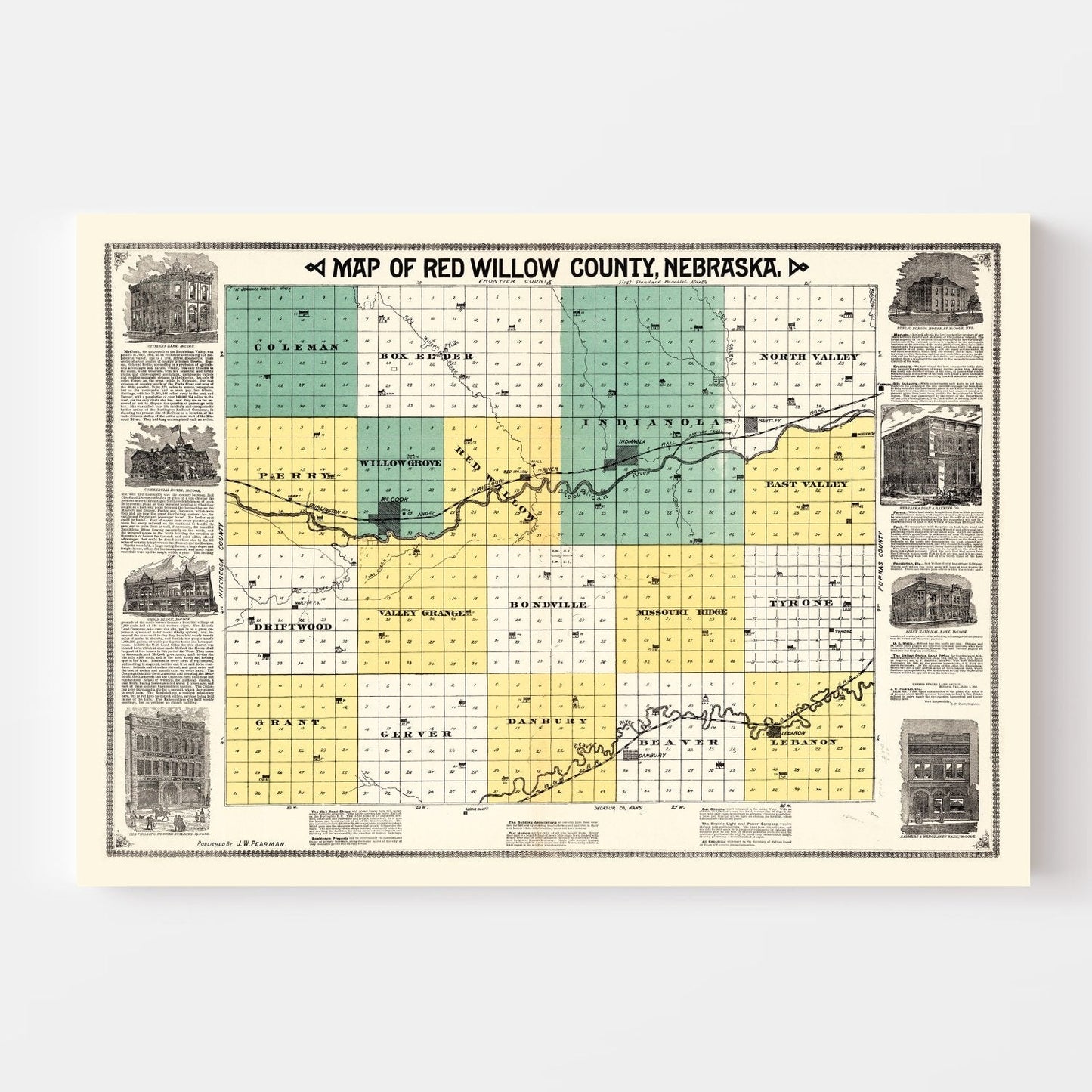 Vintage Map of Red Willow County, Nebraska, 1890