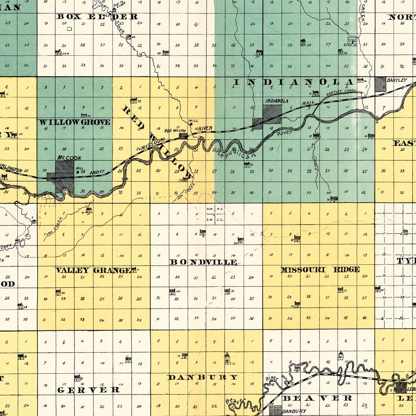 Vintage Map of Red Willow County, Nebraska, 1890