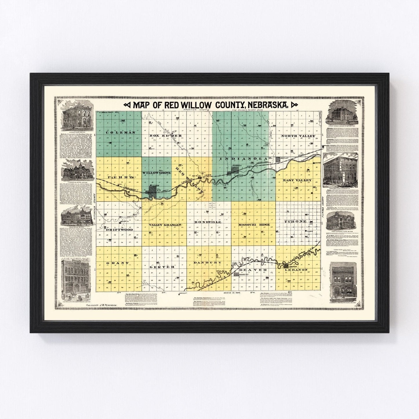 Vintage map of Red Willow County, Nebraska, 1890