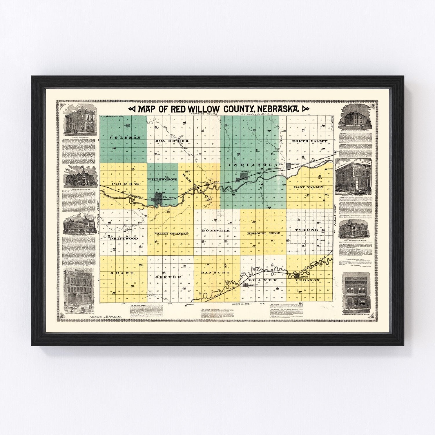 Vintage map of Red Willow County, Nebraska, 1890