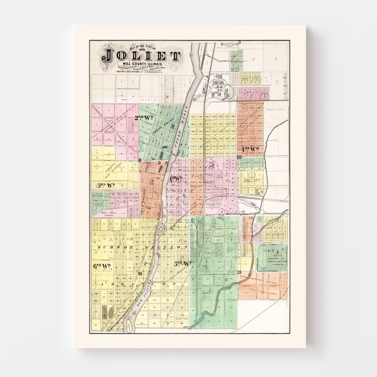 Vintage Map of Will County, Illinois, 1873