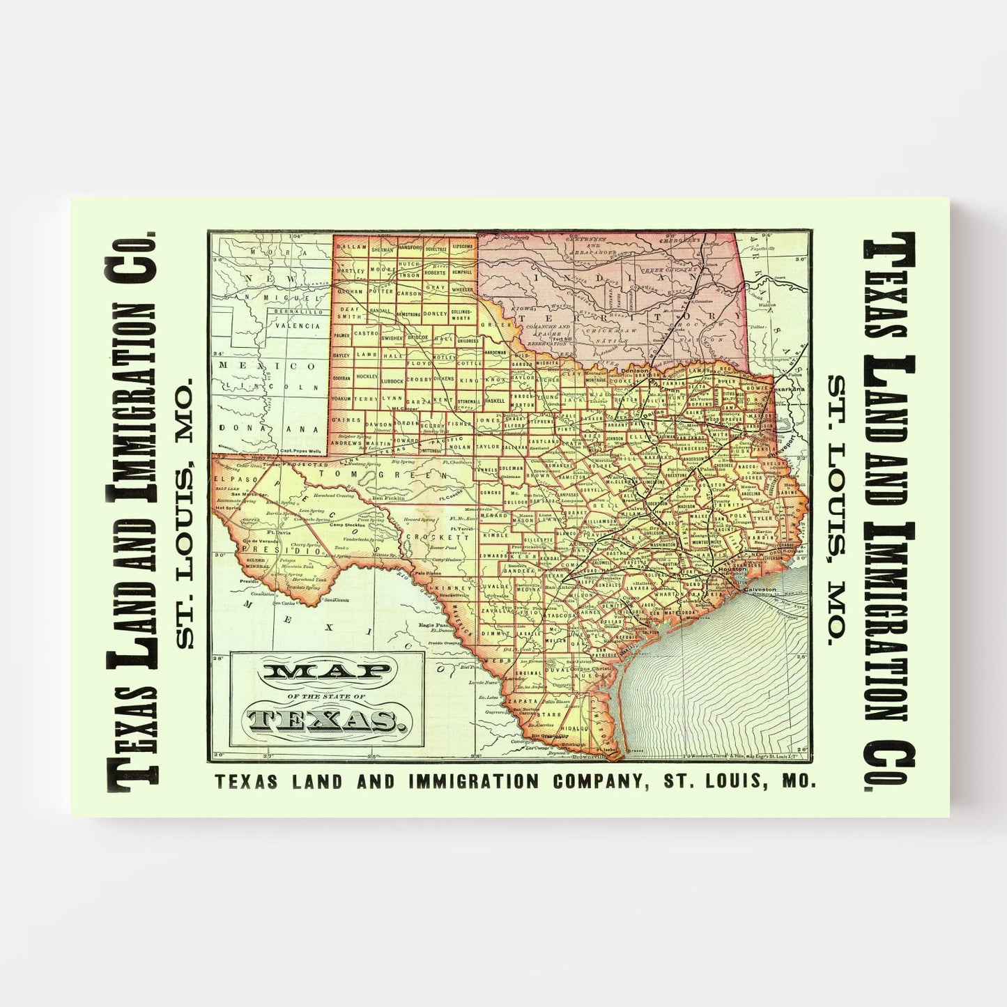 Vintage Map of Texas County, 1876