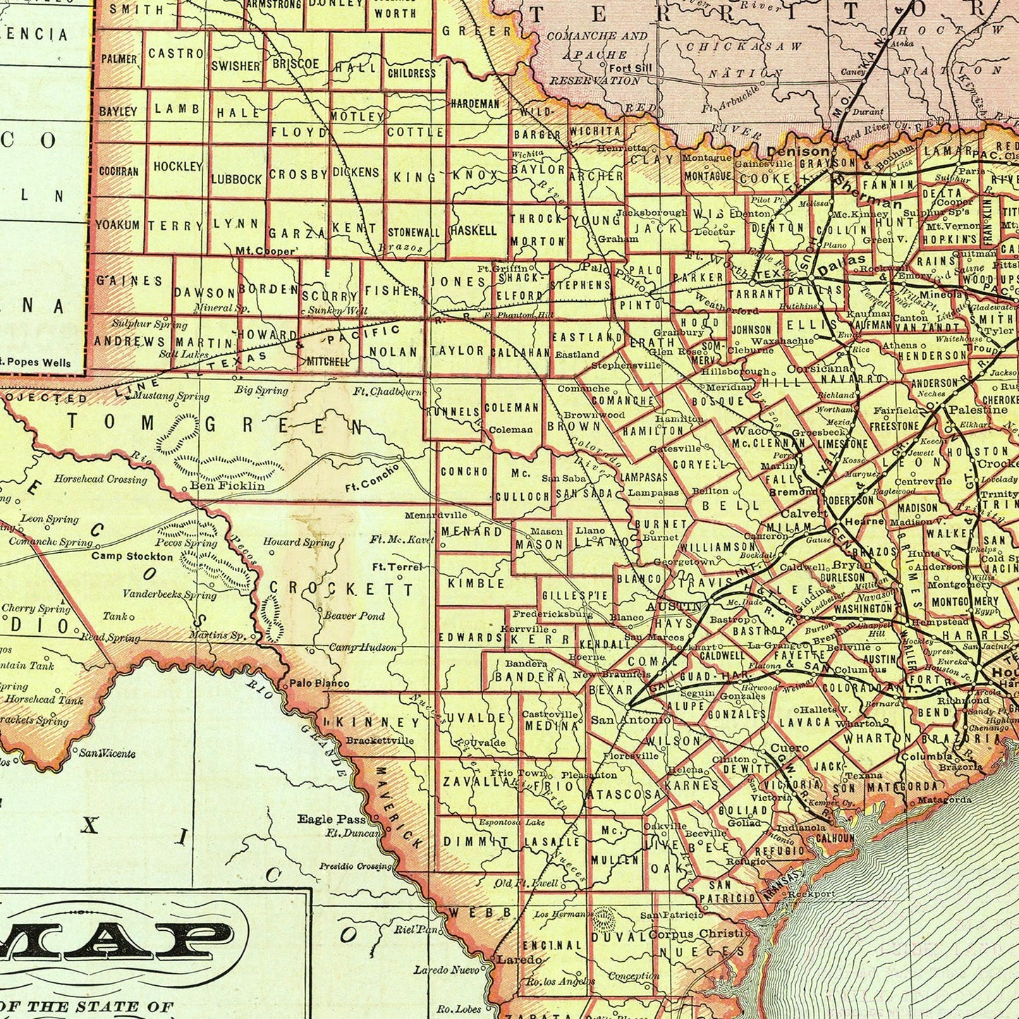 Vintage Map of Texas County, 1876