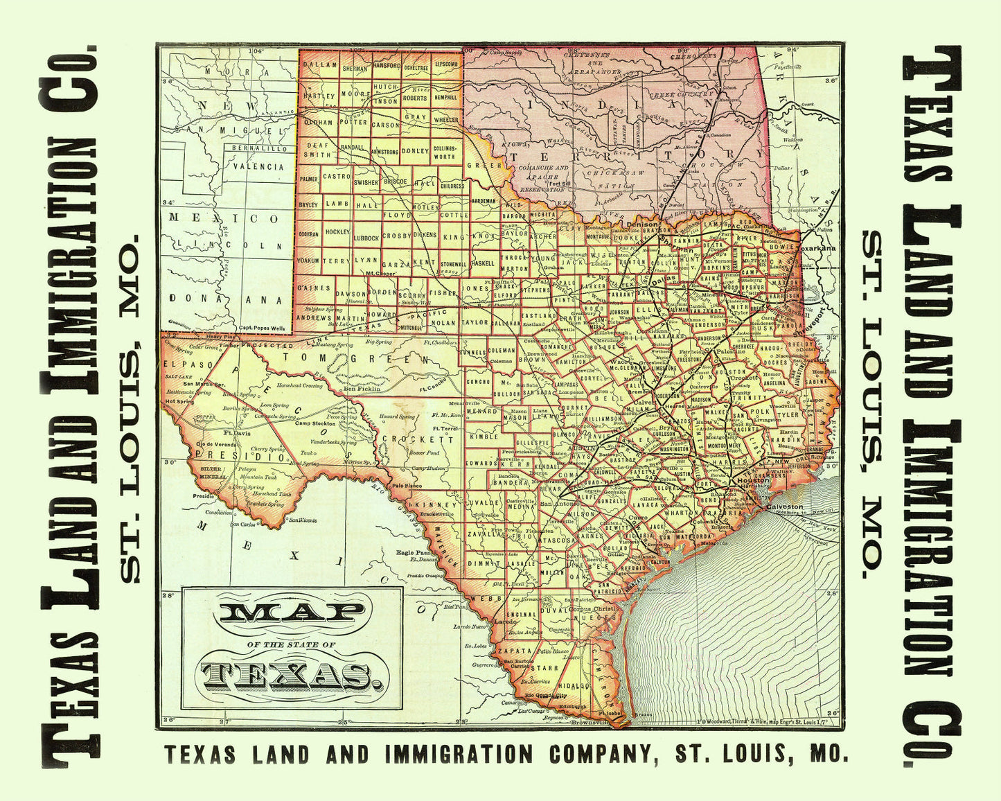 Vintage Map of Texas County, 1876