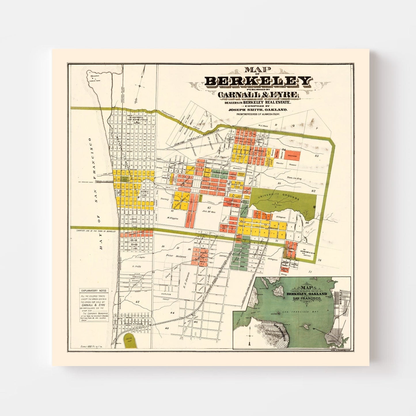 Vintage Map of Berkeley, California, 1880