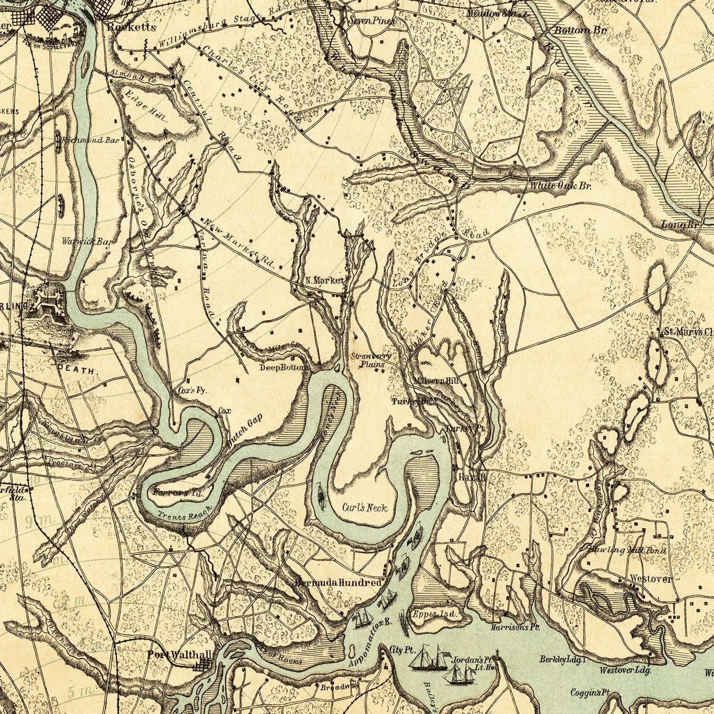 Vintage Map of Richmond and Petersburg, Virginia, 1864