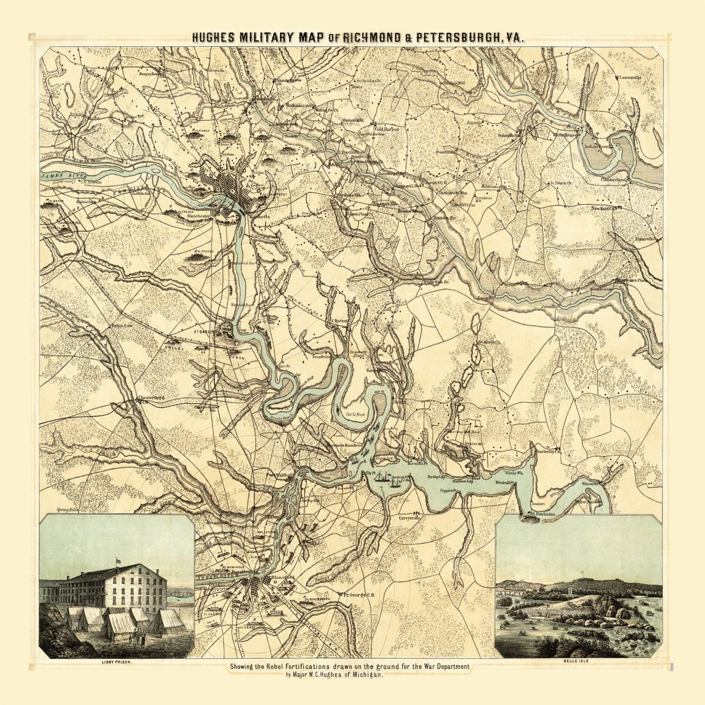 Vintage Map of Richmond and Petersburg, Virginia, 1864
