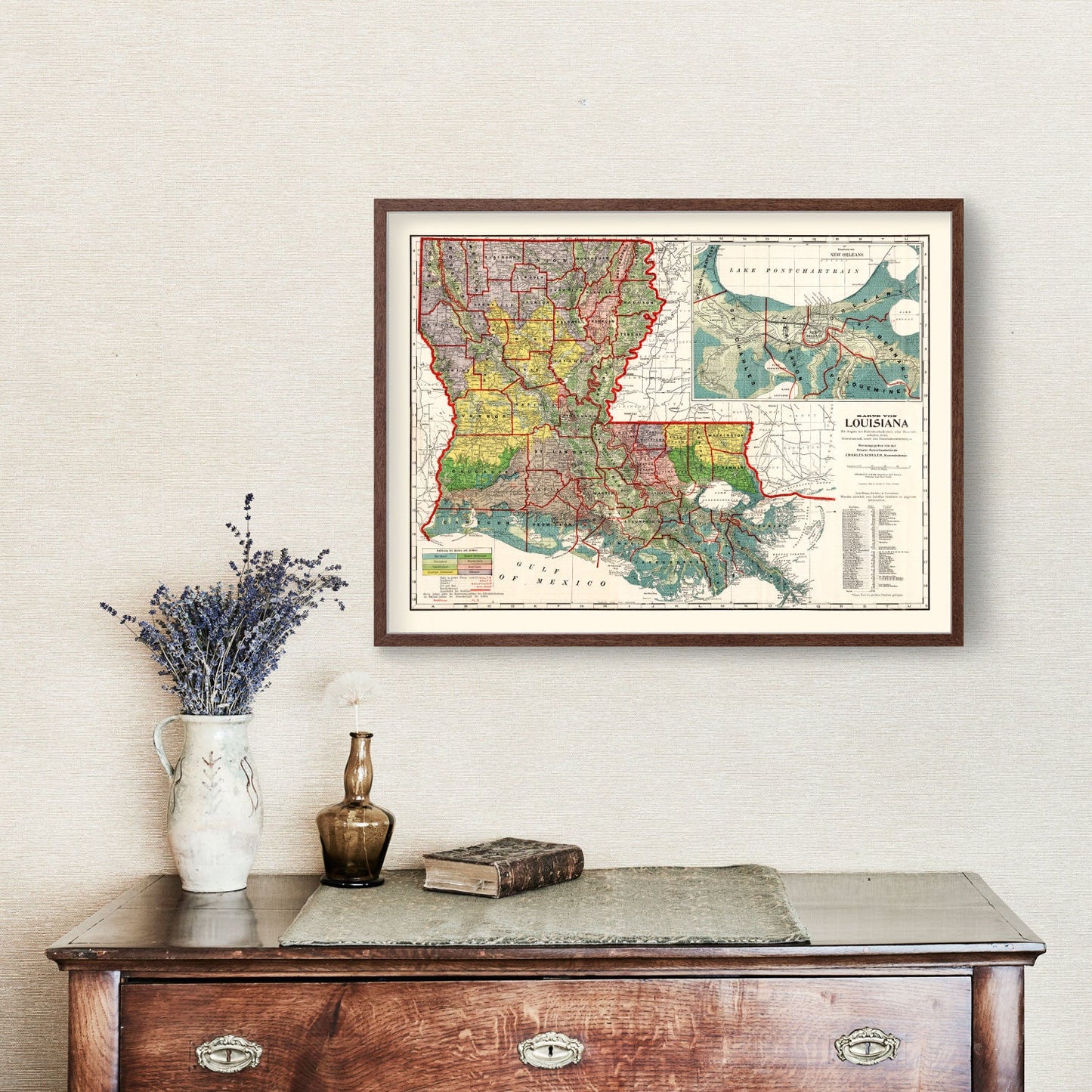 Vintage Map of Louisiana, 1908