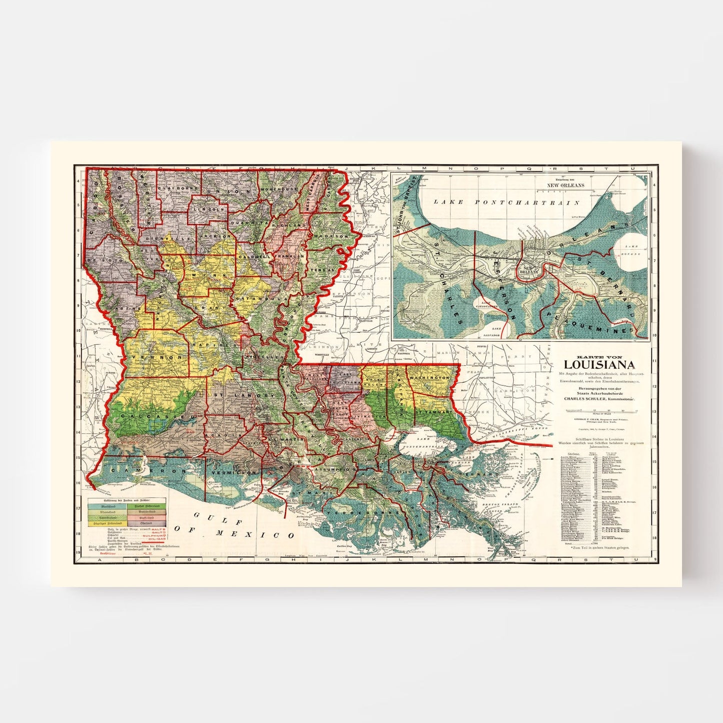 Vintage Map of Louisiana, 1908