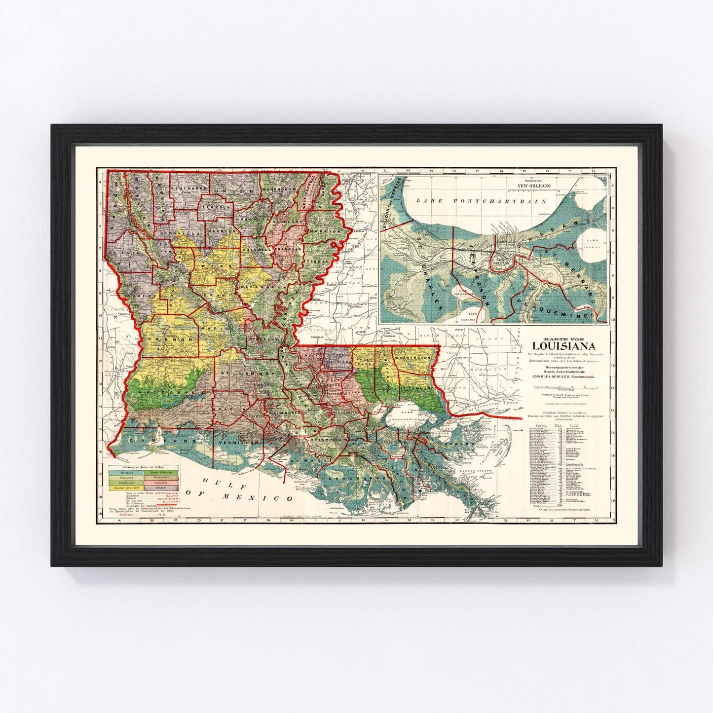 Vintage map of Louisiana, 1908