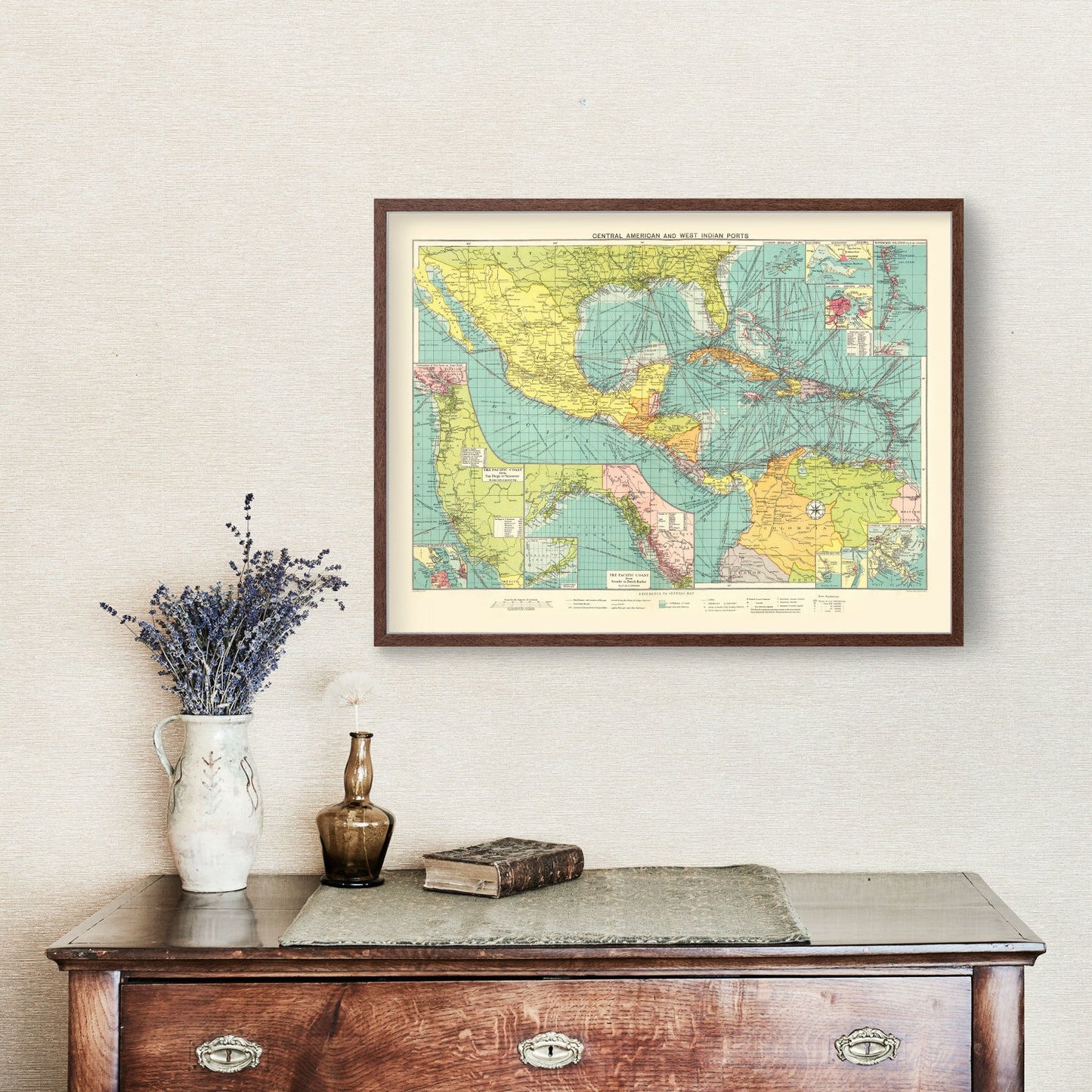 Vintage Map of Central American and West Indies Ports, 1922