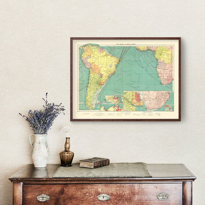 Vintage Map of the South Atlantic Ocean, 1922