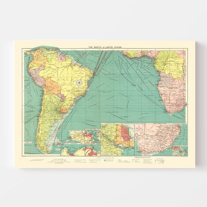 Vintage Map of the South Atlantic Ocean, 1922