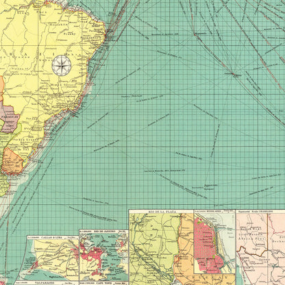 Vintage Map of the South Atlantic Ocean, 1922