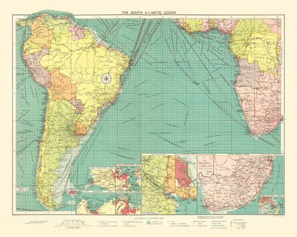 Vintage Map of the South Atlantic Ocean, 1922