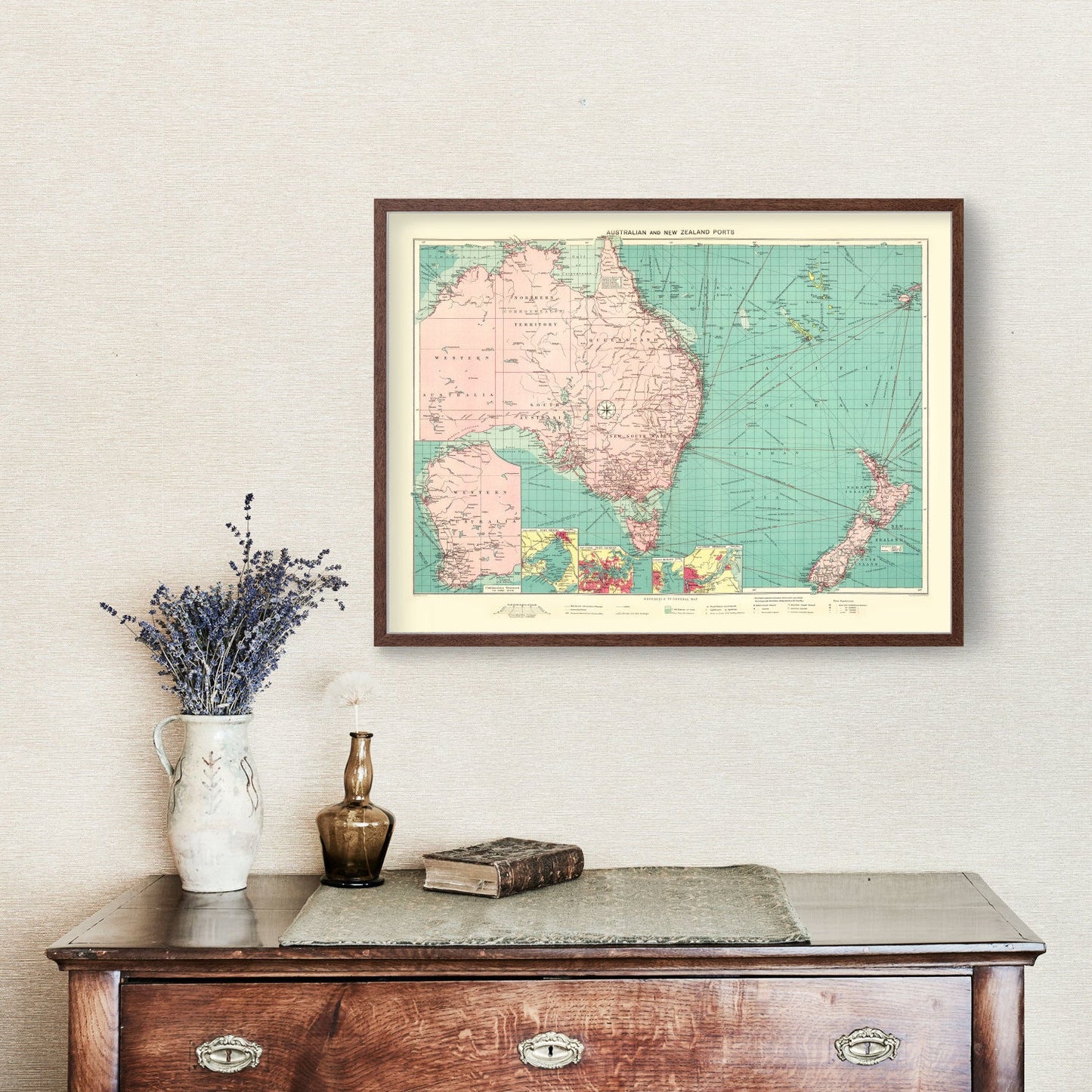 Vintage Map of Australia and New Zealand Ports, 1922