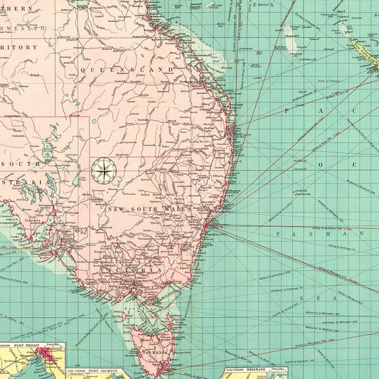 Vintage Map of Australia and New Zealand Ports, 1922
