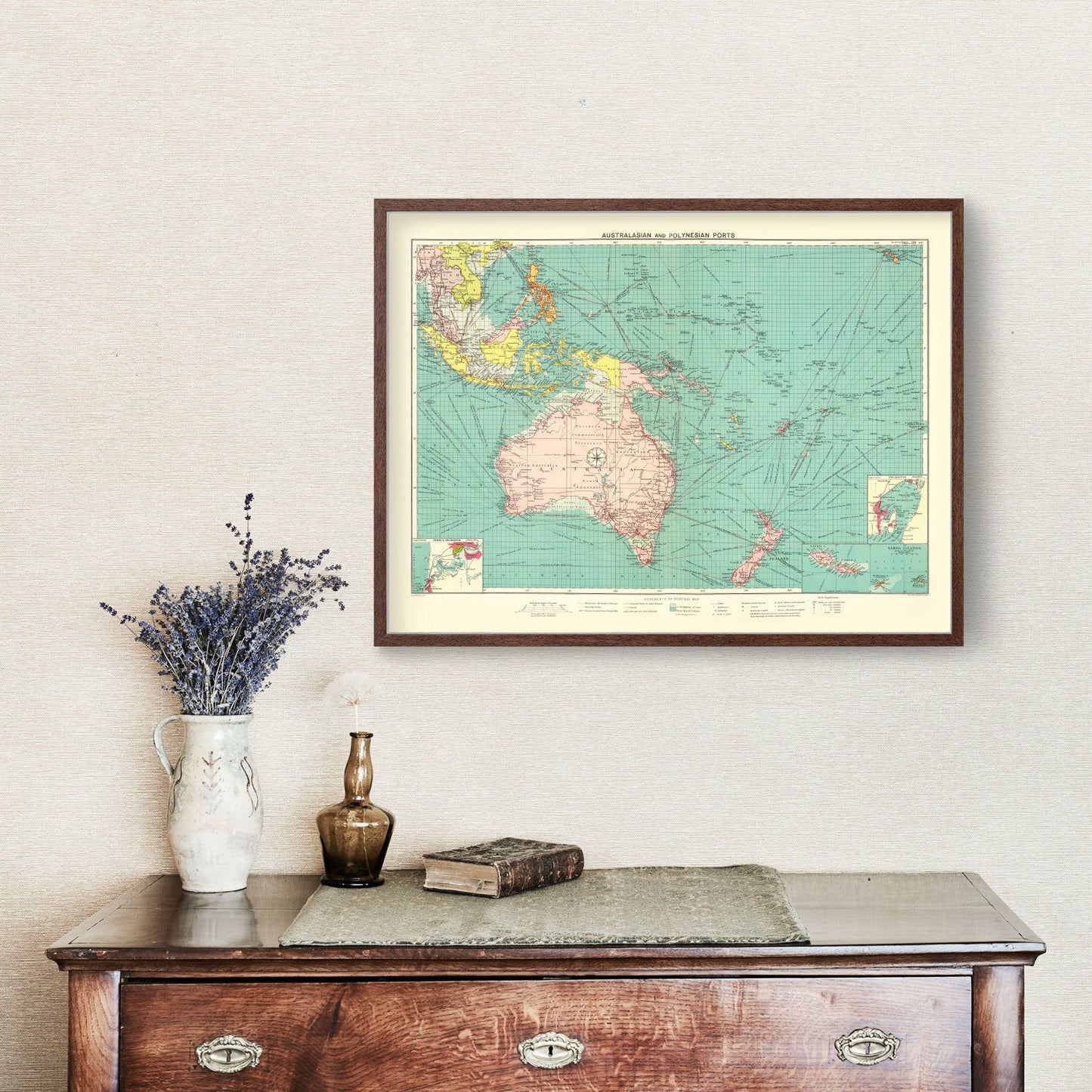 Vintage Map of Australasian and Polynesian Ports, 1922