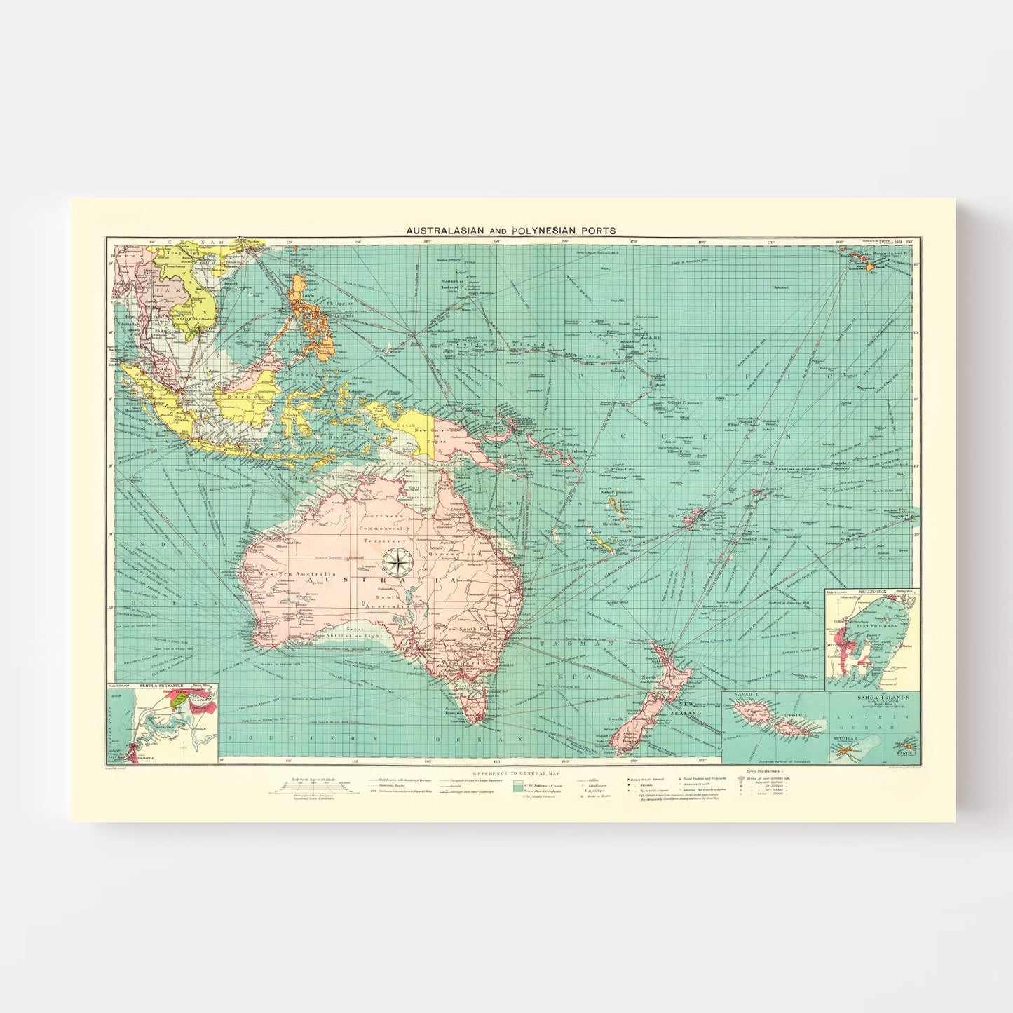 Vintage Map of Australasian and Polynesian Ports, 1922