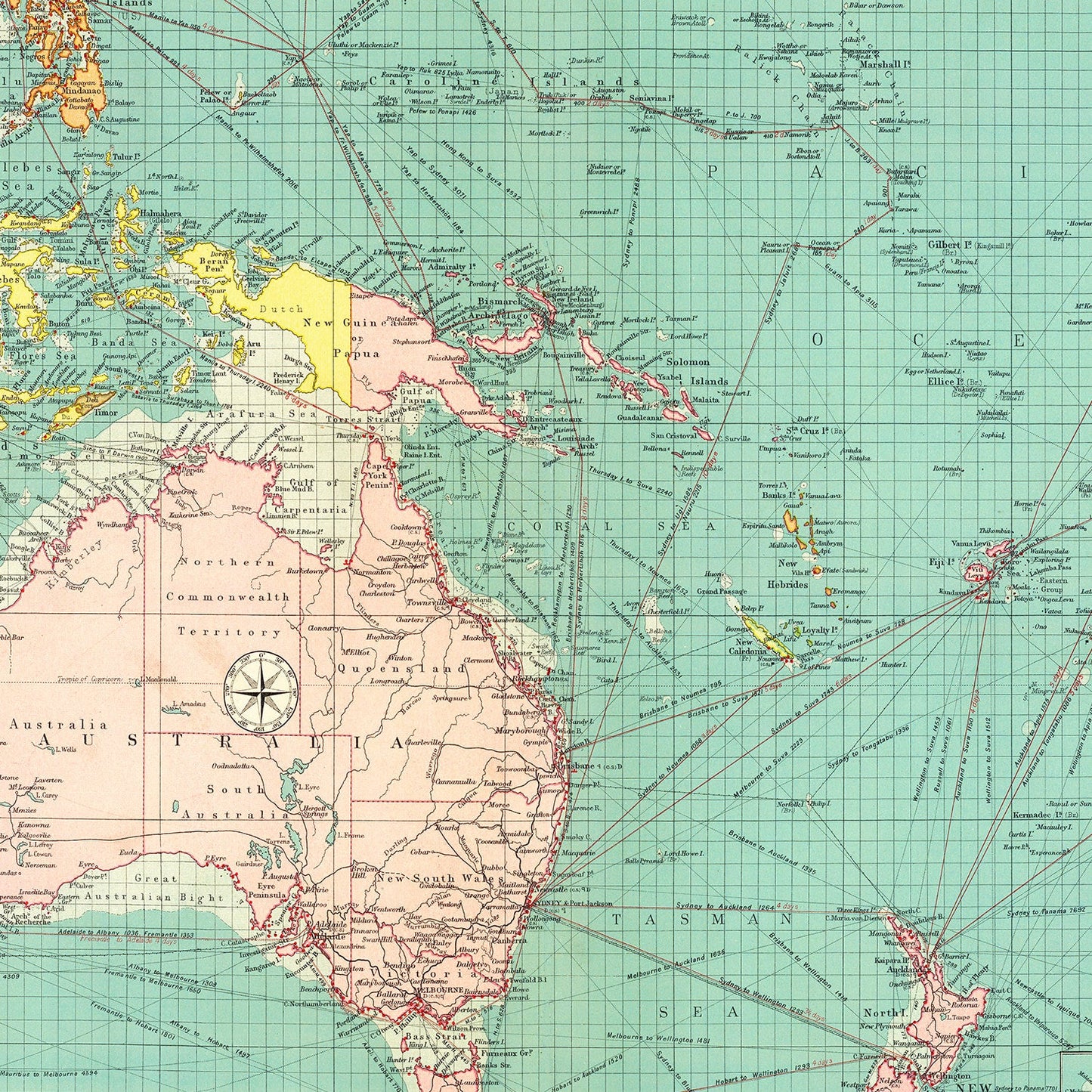 Vintage Map of Australasian and Polynesian Ports, 1922
