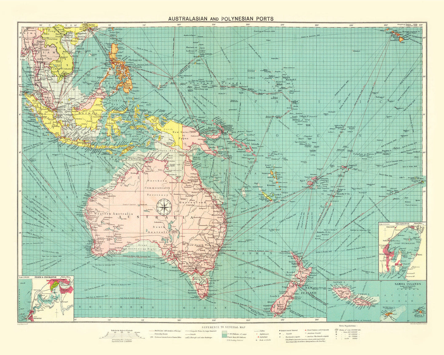Vintage Map of Australasian and Polynesian Ports, 1922