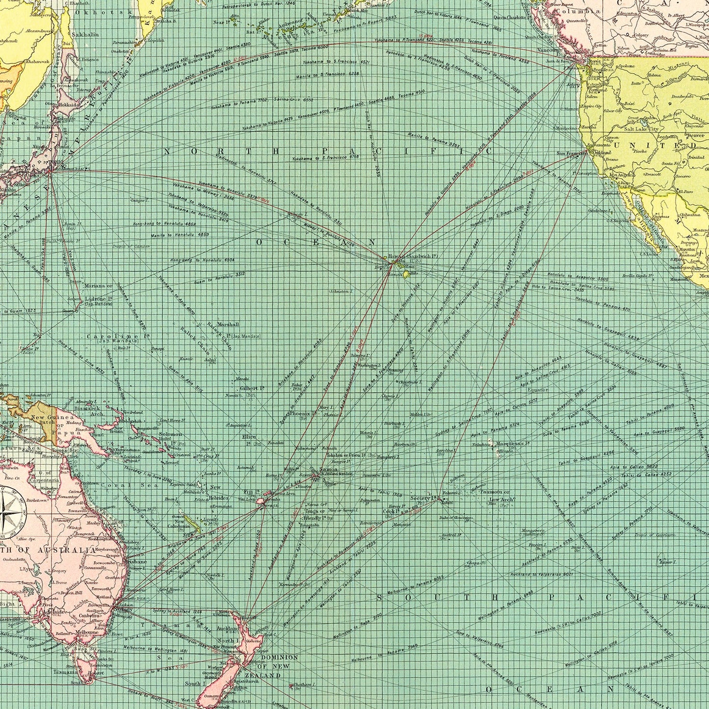 Vintage Map of the Pacific Ocean, 1922