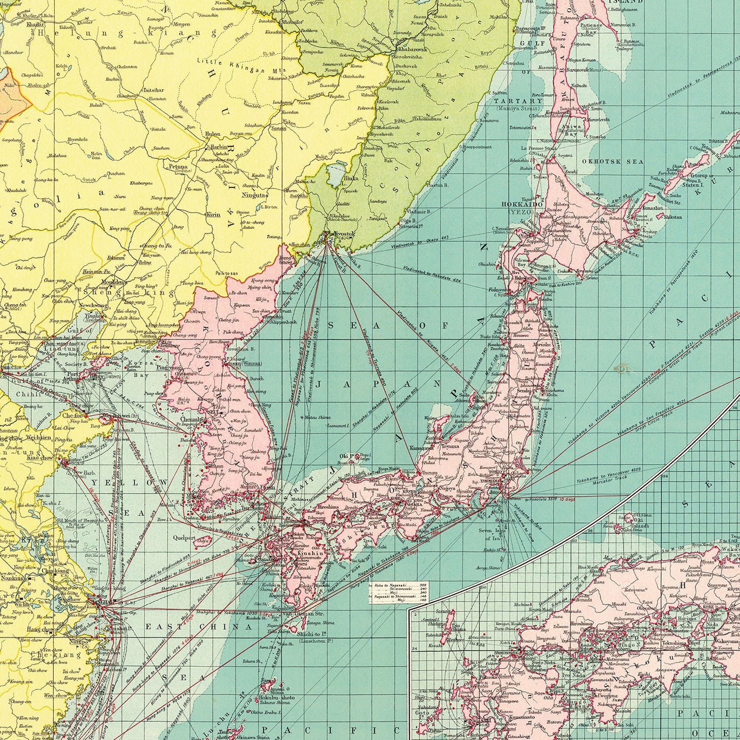 Vintage Map of Chinese and Japanese Ports, 1922