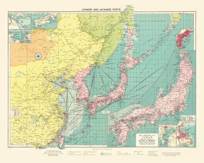 Vintage Map of Chinese and Japanese Ports, 1922