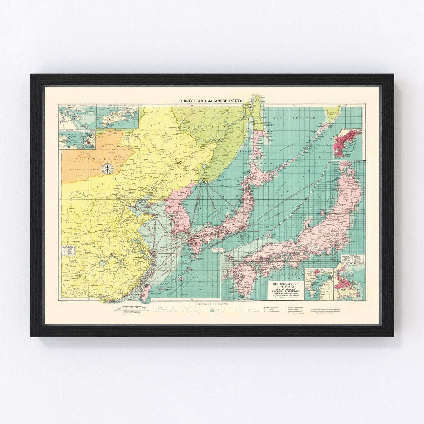 Vintage map of Chinese and Japanese ports, 1922, digitally restored