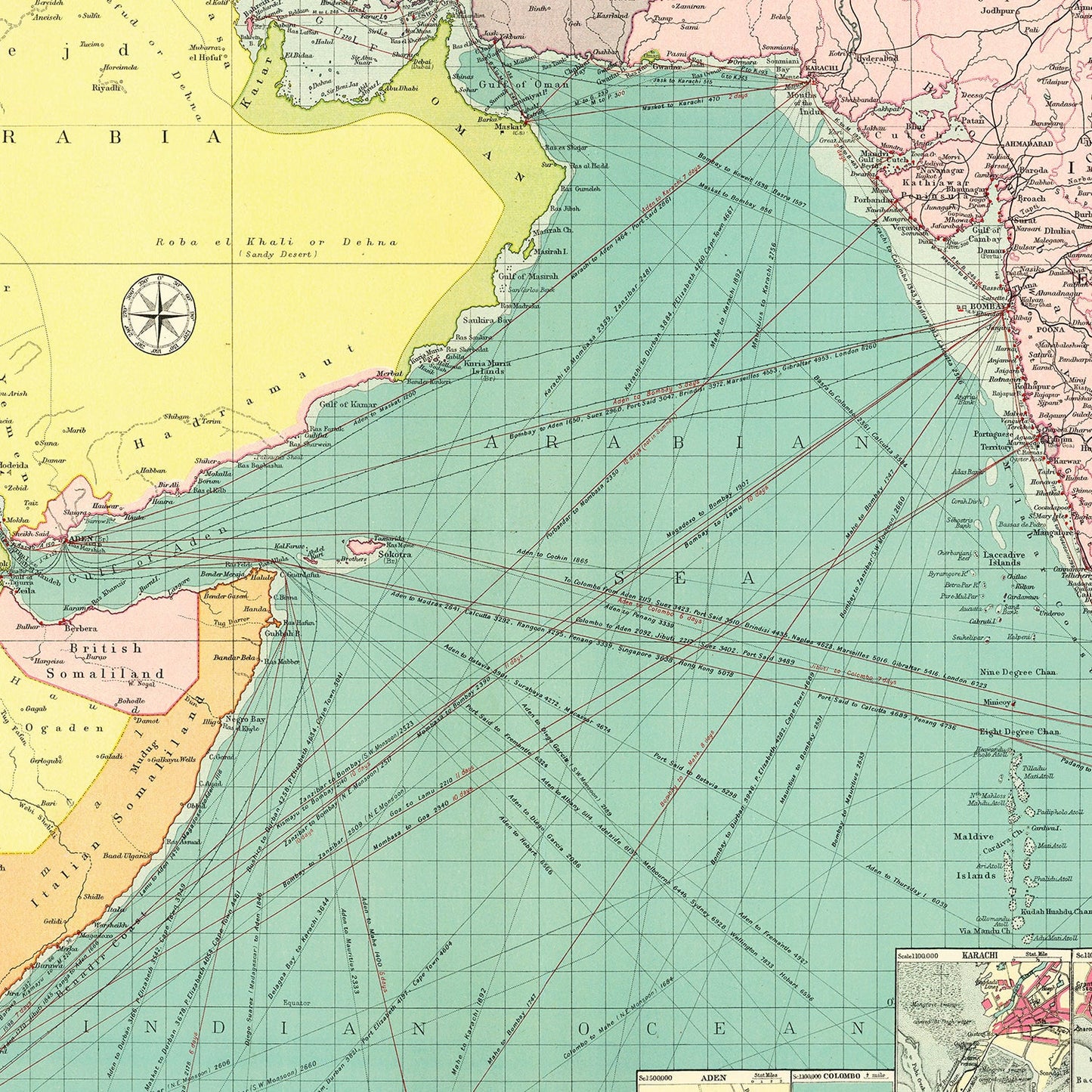 Vintage Map of the Arabian Sea, 1922