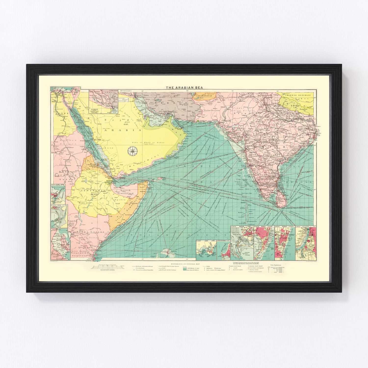 Vintage map of the Arabian Sea shipping lanes and coastlines, 1922