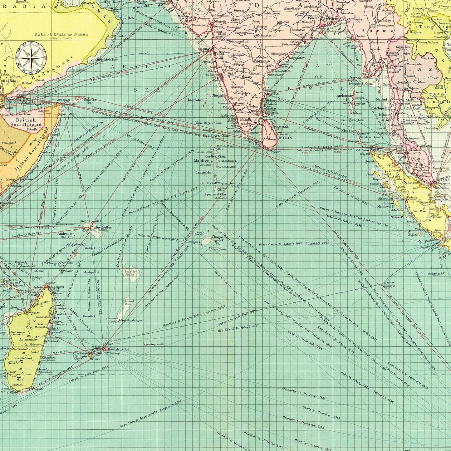 Vintage Map of the Indian Ocean, 1922
